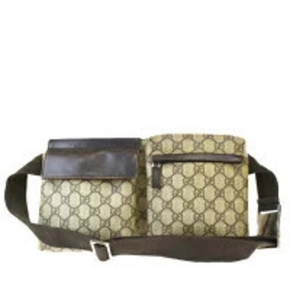 Gucci Waist Pouch Clutch Bag GG Brown Leather